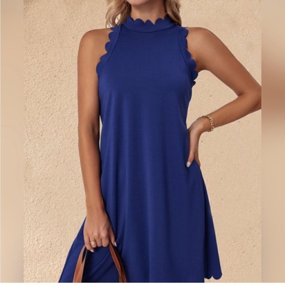La Mode Scallop Royal Blue Mini Sleeveless Dress Size XXL NWT